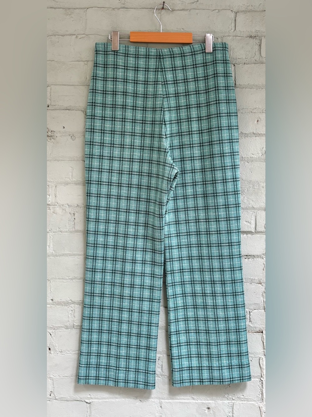 Vintage 1970s Green Plaid High-Waist Wide-Leg Pants - Picture 10 of 12